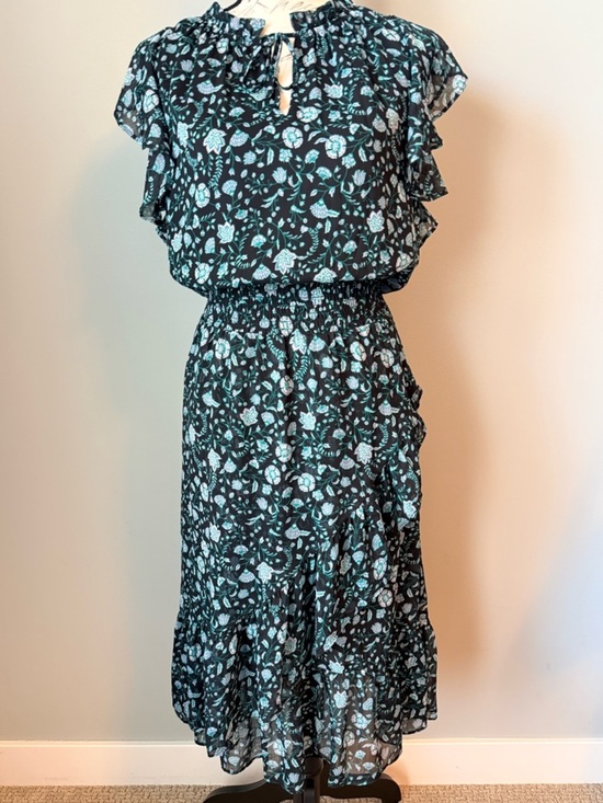 Draper James Dresses & Skirts - Draper James Floral Ruffle Sleeve Midi Dress Blue Black Cinched Waist Boho Small